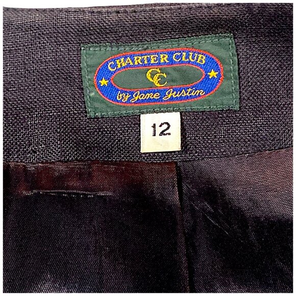 Charter Club Jacket Womens 12 Black Linen Blazer Boss Career Minimalist 80s VTG - Picture 3 of 16